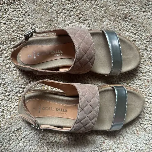 Aquatalia Marvin K Nude Suede Silver Metallic Whistler Strappy Sandals 6.5