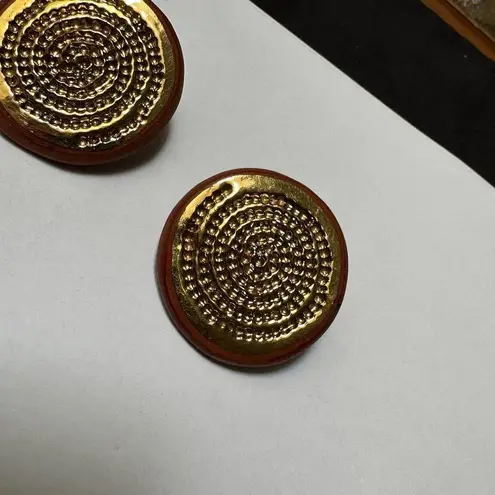 Signed Lewis Handmade Hand Crafted Round Ceramic Clip On Earrings