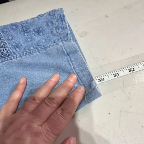 Acezung heavily embroidered boho straight leg hi rise jeans light wash size 10 Blue