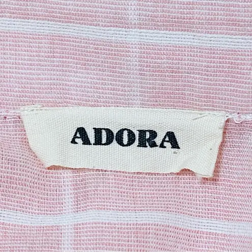 Adora Pink White Stripe Button Front Roll Tab Sleeve Semi Sheer Shirt Medium
