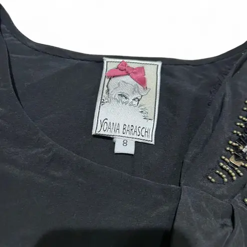 Yoana Baraschi Silk Beaded Asymmetrical Black Blouse