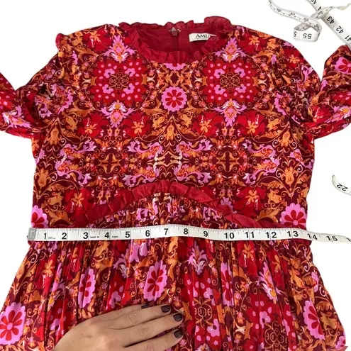 AMUR Codi Floral Long Sleeve Minidress In Rosewood Kaleidoscope Paisley Size 0