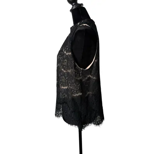 Fire Los Angeles Black Floral Lace Top High Neck Womens L Romantic Layered