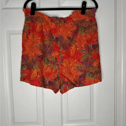 HOUSE OF HARLOW 1960 Tropical Floral Backless Tank And Shorts Set Linen Blend M Orange Size M