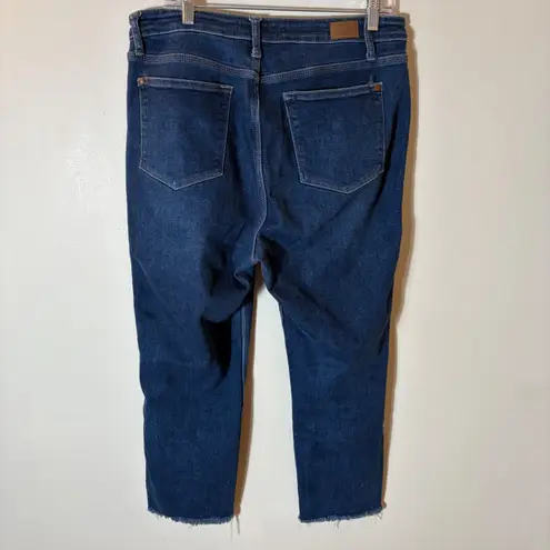 Judy Blue Cropped Straight Jeans Dark Wash Distressed Frayed Hem Size 13 31