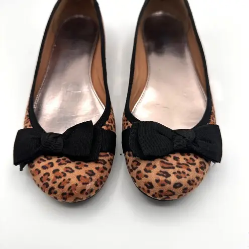 Alfani Leopard Print Ballet Flats Black Bow Womens Cushioned Insole Size 7.5