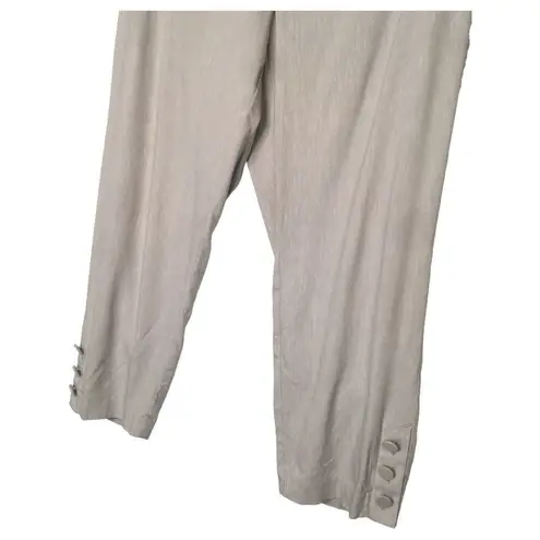 J.Jill  Pants Womens M Linen Stretch Capri Button Bottom Beachy Cottagecore Gray