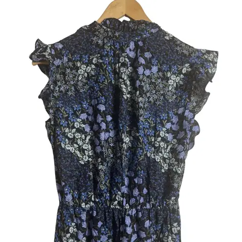Rebecca Taylor Ava Blue Floral Print Wide Leg Silk Jumpsuit Size 0