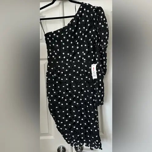Bardot Effie Lace One-Shoulder Puff Sleeve Dress Black White XS size 4