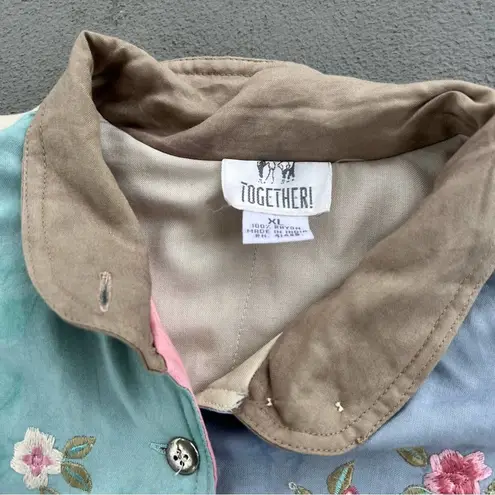 80s 90s pastel tie dye watercolor color block quilted jacket floral embroidery Size XL