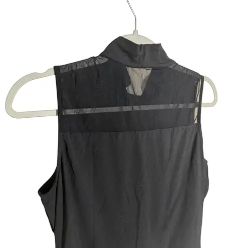 J. McLaughlin Mock Neck Sleeveless Top Mesh Detail Black Size Medium