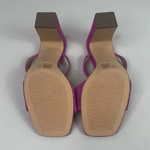 Ann Taylor New  Suede Two Strap Block Heel Sandals Fuchsia Sz 7 Heels bright open