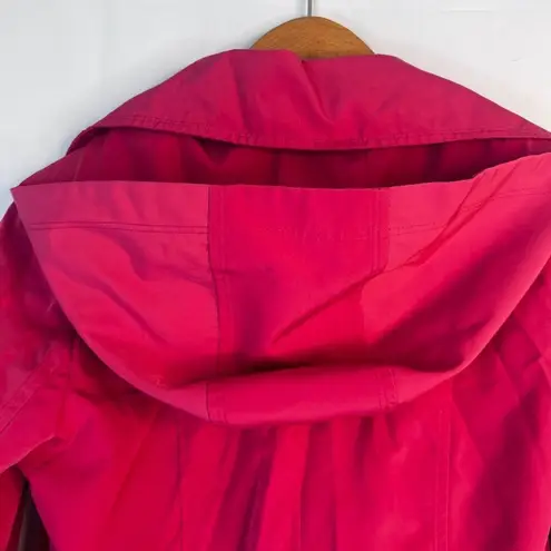 London Fog Pink Short Belted Trench Coat Hooded Rain Jacket Windbreaker XS