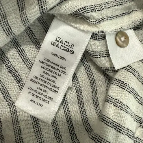Tahari NWT 100% Linen Stripe Button Up Boxy Cropped Shirt XL Long Sleeve