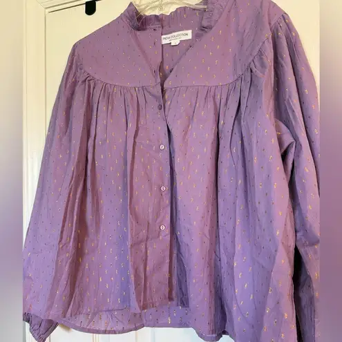 Emerson Fry India Collection Emmaline Lavendula Gold Dot Blouse size large Purple