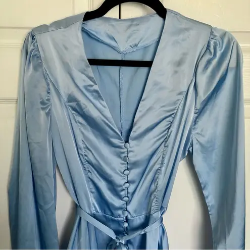 Long Sleeve Light Blue Satin Mini Dress Size M Size M