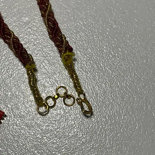 Red Gold Statement Necklace Earrings Set Rhinestone Floral Jewelry Christmas