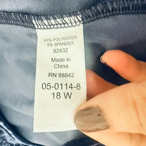 Woman Within Size 18W Blue Floral Velvet Velour Dress 3/4 Sleeve Stretch Pocket