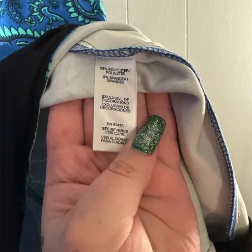 Gabby Skye Women's Plus 24W Blue Paisley Flare Sleeve Knee Dress