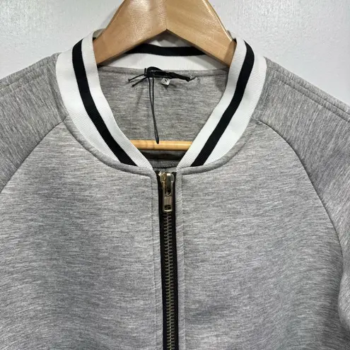 SJ Style Boutique Brand Gray & Black Ringer Trim Zip Front Varsity Jacket Size S