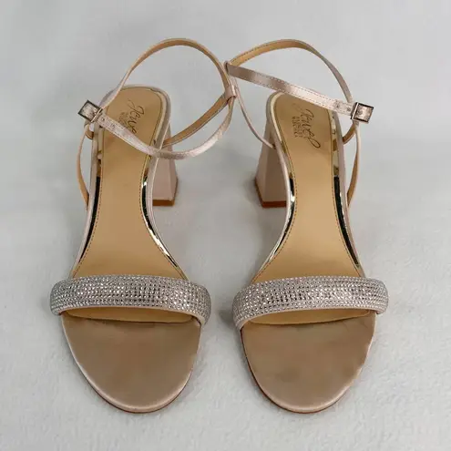 Badgley Mischka Jewel Earlene Block Heel Sandal 9.5 Champagne Satin Prom