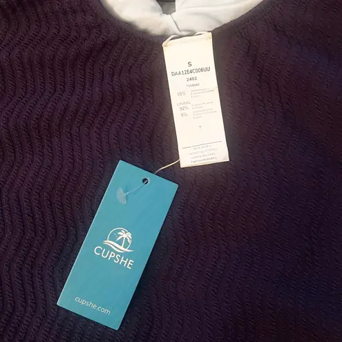 Cupshe NWT  Deep Purple Textured Plunging V Neck One Piece Swimsuit