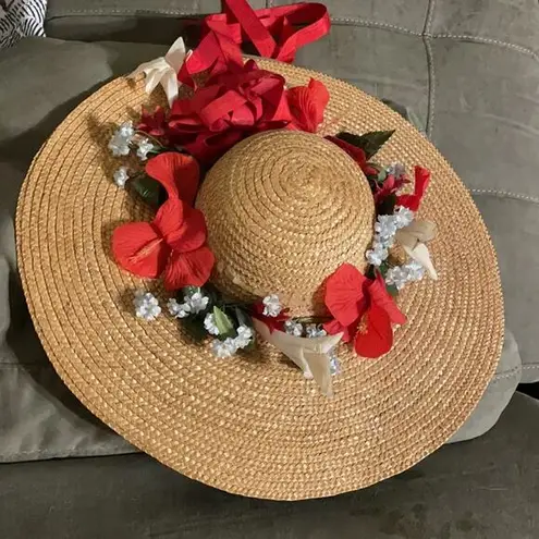 Floral Cottagecore straw hat wide brim Gold