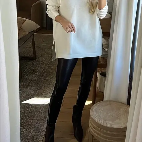 Lillusory Oversized Turtleneck Split Hem Batwing Pullover Tunic Sweater XS/S White