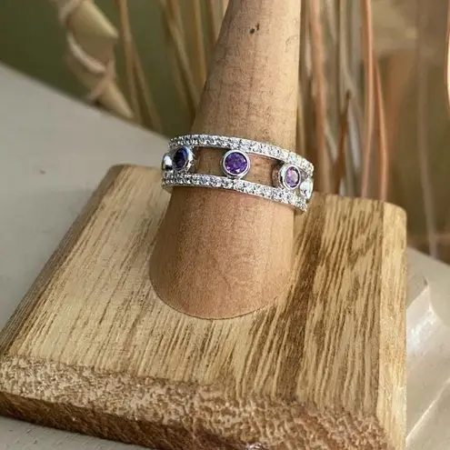 Amethyst AAA Cz Rhodium Brass Ring Size 7,9,10 Silver