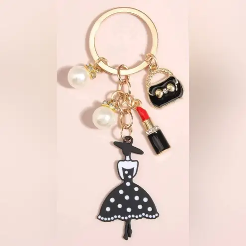 Gold Classy Dress & Pearl Charm Keychain Bag Charm, Nice Gift! 🎁