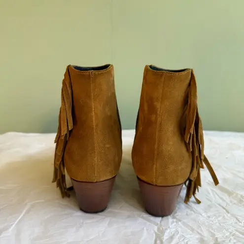 Saint Laurent Rock 40 Tan Suede Chelsea Boots w/ Fringe, Size 37, Box + Dustbags