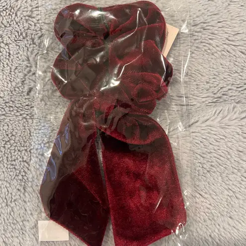 NWT Rifle Velvet Cherry Embroidered Hair Scrunchie Red