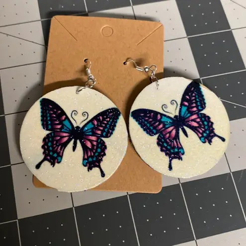 Handmade Y2K Fairycore Glitter Butterfly Statement Earrings Purple Blue