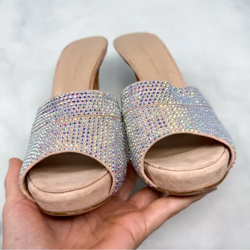 Giuseppe Zanotti Isidora Iridescent Rhinestone Platform Mule Pump Heel Nude 38.5