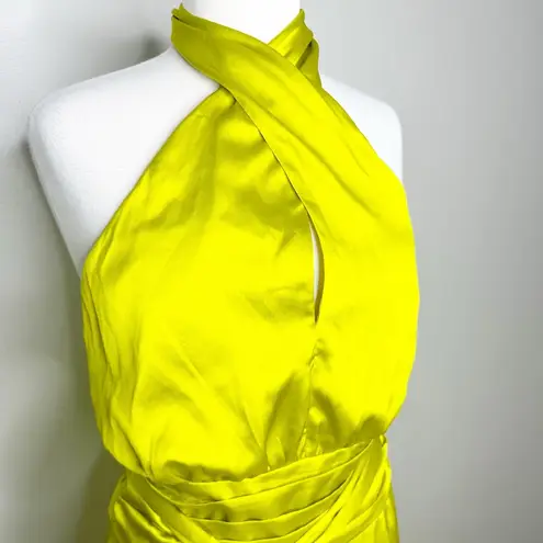 Amur Dixon Citrine Pleated Criss Cross Halter Satin Dress NEW $598