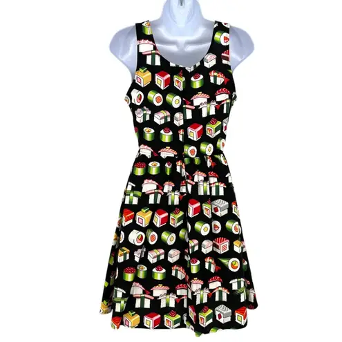 Retrolicious ModCloth Bento Box Sushi Print Sleeveless Dress Black Size Small