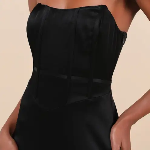 Lulus Extraordinary Presence NWT size Large Black Satin Strapless Maxi Dress