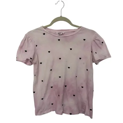 FOR THE REPUBLIC Pink Tie-Dye Heart Print Puff Sleeve Tee Women’s Size M