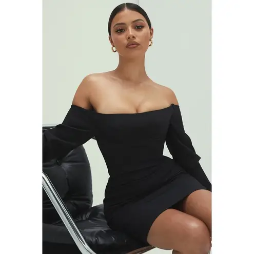 Mistress Rocks Bardot Corset Dress Women's Medium Black Mini Crepe Off Shoulder