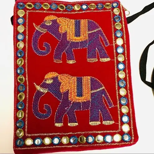Embroidered Bohemian Bollywood Elephant Crossbody Bag Pink