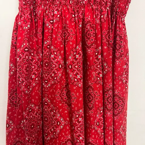 Women's Handkerchief Print Smocked Red Maxi Dress Size S/M
