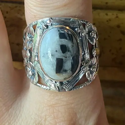 Natural White Buffalo Sterling Silver Ring Size 8 Black