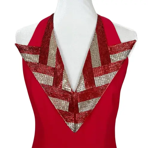 Vintage 90s Red Beaded Collar Formal Prom Dress Size 10
