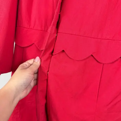 Draper James Grace & Charm Trench Coat Women 8 Red Scalloped Button Front Jacket