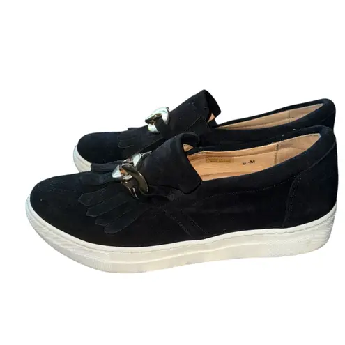 Sesto Meucci Calyce Novel Kiltie Sneakers Black Suede Golden Hardware Size 9