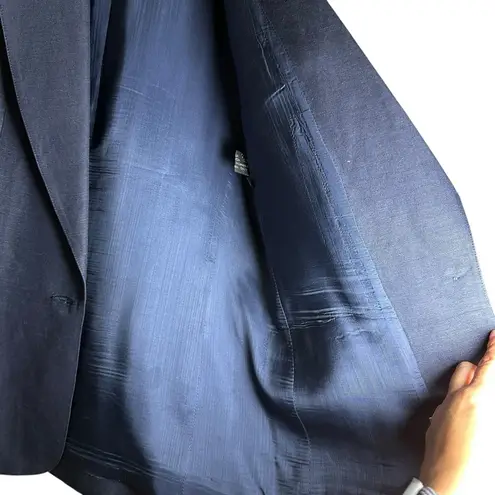 Vintage 80s Giorgio Sant'Angelo Navy Linen Rayon Blazer Sz 10 Made in Romania Blue