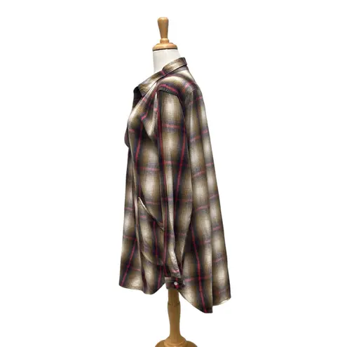 CP Shades Teton Tunic Shirt Sz S Brown Red Plaid Cotton Oversized Lagenlook
