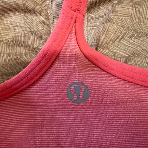 Lululemon  Power Y Tank in Coral Pink Stripe with built in bra - Size 6