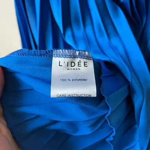 L’IDEE Renaissance Moroccan Blue Pleated Satin Crisscross Halter Mini Dress NWT Size 8