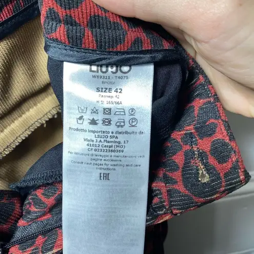 LIU JO Leopard Print Velvet Corduroy Tapered Chinos Burgundy Red/Black Sz 29 Red